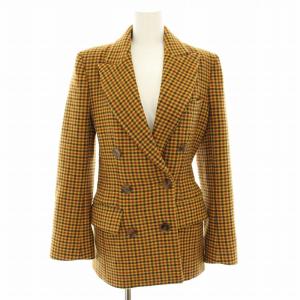 テーラードジャケット 千鳥格子 シルク 2 イエロー ブラウン