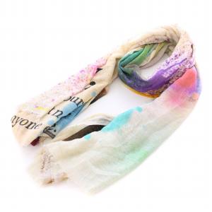 ストール シアー シースルー フリンジ ロゴ 総柄 マルチカラー /BB