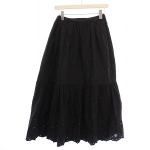 23SS エンブロイダリーレーススカート フレア イージー マキシ ロング ウエストゴム 36 黒 ブラック
