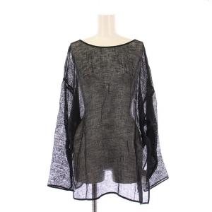 24SS メッシュリネンルーズプルオーバー カットソー 長袖 ボートネック シースルー シアー 無地 F