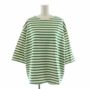 タグ付き バスクシャツ カットソー ボーダー 七分袖 プルオーバー 1 グリーン アイボリー IP42-01