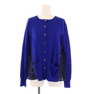 ニット カーディガン 長袖 クルーネック レース 青 /BM