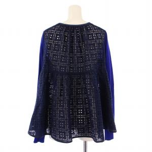 sacai luck ニット カーディガン 長袖 クルーネック レース 青 /BM