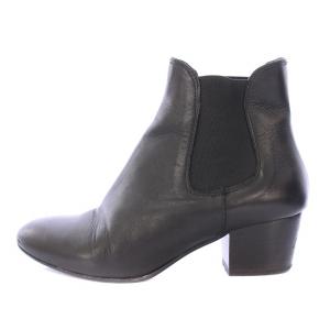 サイドゴアブーツ ショートブーツ ラウンドトゥ チャンキーヒール レザー 切替 38 黒 ブラック /BB