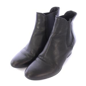 FABIO RUSCONI サイドゴアブーツ ショートブーツ ラウンドトゥ チャンキーヒール レザー 切替 38 黒 ブラック /BB