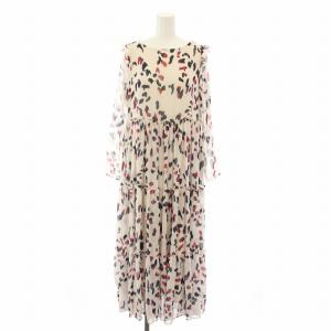 20SS オリジナルプリントエステルジョーゼットワンピース ロング 長袖 ティアード 総柄 36 くすみピンク