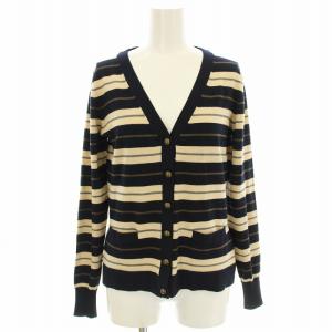 ニットカーディガン ボレロ 長袖 ボーダー L 紺 ネイビー ベージュ グレー /HN