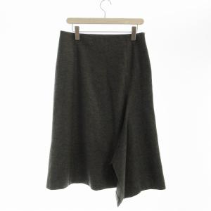 23区 ウール圧縮スムース アシンメトリー フレアスカート ロング 大きいサイズ 44 ダークグレー SKWWNW0417