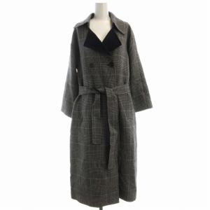 タグ付き リバーチェックオーバーコート ロング ベルト付き F 黒 ブラック グレー UR77-27T007