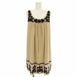 ノースリーブワンピース 02021031 シルク ミニ ドレス 刺繍 ビーズ 36 ベージュ /G