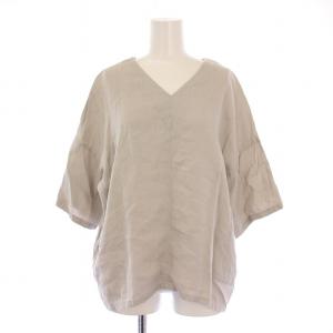 linen pullover リネンプルオーバー シャツ ブラウス 半袖 Vネック 無地 F グレージュ