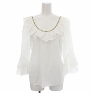 フリル シャツ 07116991 ブラウス 七分袖 ラインストーン パール 38 白 ホワイト /G