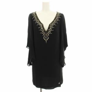 ワンピース 04010431 ミニ ドレス ビジュー シルク 36 黒 ブラック /G