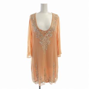 ワンピース ミニ 絹 シルク 五分袖 スパンコール装飾 インナー付き 36 ピンク 05115531 /EE