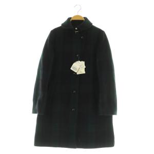 14AW メルトンショールカラーコート ロング チェック 36 グリーン /MY OS