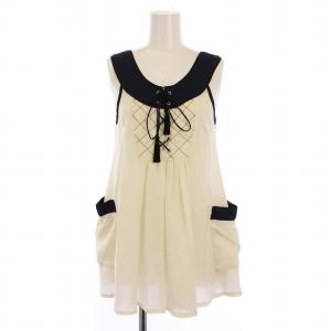 シャツ ブラウス ノースリーブ フレア リボン 36 紺 白 /BM