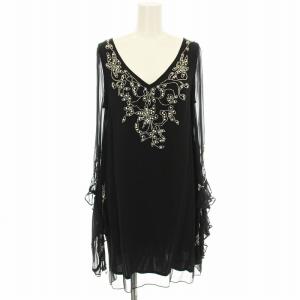 シースルー ワンピース ミニドレス 0601 5031 シルク ビーズ装飾 ラインストーン 長袖 36