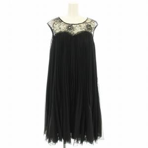 ワンピース ミニドレス 1623 5055 ノースリーブ レース 花柄 ひざ丈 プリーツ 36 黒 ブラック