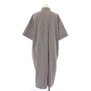 DANTON チェックコットンシャツワンピース ロング 半袖 ロゴ 36 黒 白 JD-3655 /BM