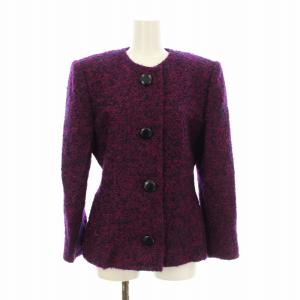 NOUVELLE BOUTIQUE ノーカラージャケット ツイード 総裏地 ウール 10 紫 パープル