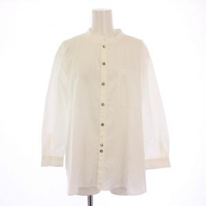 シャツ ブラウス 長袖 バンドカラー 無地 0 白 ホワイト /BB