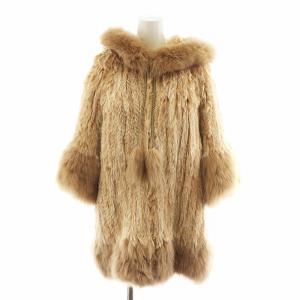 ファーコート ミドル丈 フード ラビットファー フォックスファー アウター 36 ベージュ 04380361