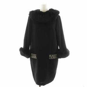 ワンピース ひざ丈 長袖 フォックスファー ビーズ装飾 36 黒 ブラック 34335101 /AN15