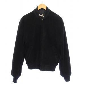 ブルゾン ジャケット アウター ショート丈 ジップアップ スエード 42 黒 ブラック /BB