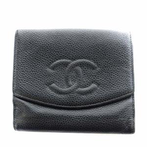 キャビアスキン ココマーク 財布 二つ折り 小銭入れ Wホック 黒 ブラック /AN28 OH