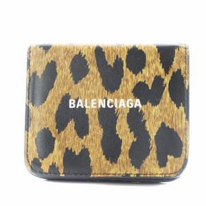 二つ折り財布 小銭入れ ヒョウ柄 レオパード ロゴ レザー 茶 ブラウン 黒 ブラック /AN17 OH