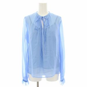 シャツ ブラウス 長袖 インナーキャミソール付き 2点セット リボン 絹 シルク タグ付き 36 水色