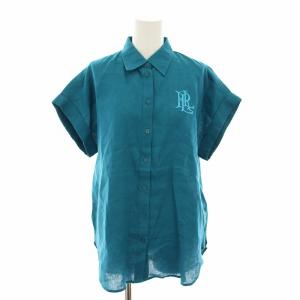 リネンショートスリーブシャツ ブラウス 半袖 ロゴ刺繍 麻 タグ付き S 緑 グリーン WMLRSHTSN820112