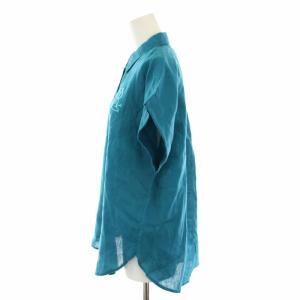 LAUREN RALPH LAUREN リネンショートスリーブシャツ ブラウス 半袖 ロゴ刺繍 麻 タグ付き S 緑 グリーン WMLRSHTSN820112