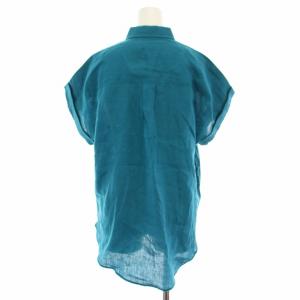 LAUREN RALPH LAUREN リネンショートスリーブシャツ ブラウス 半袖 ロゴ刺繍 麻 タグ付き S 緑 グリーン WMLRSHTSN820112