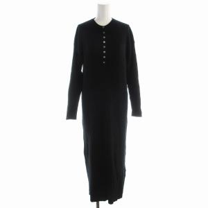 ヘンリーネックリブニット ワンピース ロング 長袖 F 黒 ブラック 22040200900240 /EE