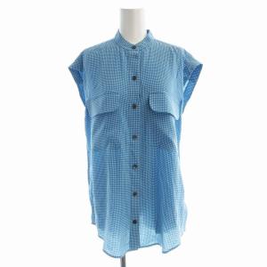 タグ付き シャツ ブラウス 半袖 ドット 絹 シルク XS 水色 ライトブルー 3610700012 /EE