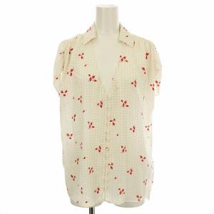 シルク シャツ 004721-TP02710 半袖 ドット柄 ブラウス XS アイボリー 赤 /G