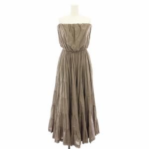 草原の夢のドレス ベアトップワンピース ロング ティアード 茶 ブラウン /YT