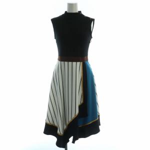 フレアワンピース ひざ丈 ニット 切替 ノースリーブ 34 マルチカラー 62J38-336-28 /RO