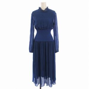 ウエストリブプリーツワンピース ロング 長袖 0 青 ブルー FWFO191084 /EE