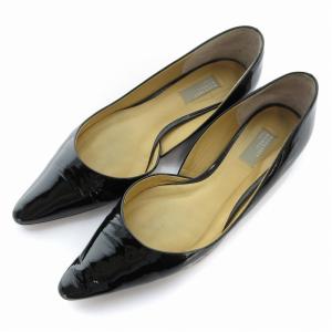 idea エナメルパンプス ローヒール ポインテッドトゥ 23.5cm 黒 ブラック /EE