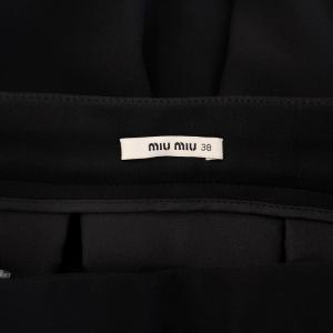 miumiu プリーツ スカート フレア ひざ丈 無地 38 黒 ブラック /BB