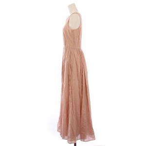 MARIHA 夏のレディのドレス フレアワンピース ギャザー マキシ ロング ノースリーブ クルーネック 38 ピンク