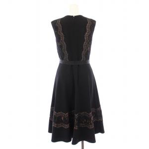 TADASHI SHOJI フィットフレアレース切替ドレス ワンピース ひざ丈 ノースリーブ クルーネック ストレッチ 0 黒 ブラック