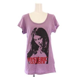 Tシャツ カットソー 半袖 Uネック ストレッチ ロゴ プリント F 紫 パープル /BB