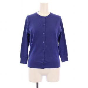 ニットカーディガン 長袖 クルーネック 薄手 ストレッチ XS 青 ブルー /BB