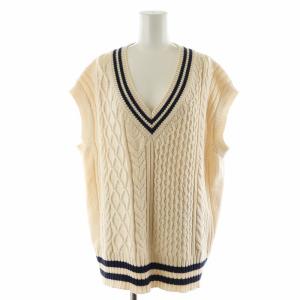 TARO ニットベスト ケーブル編み M ベージュ 紺 ネイビー 53510127 /AN39