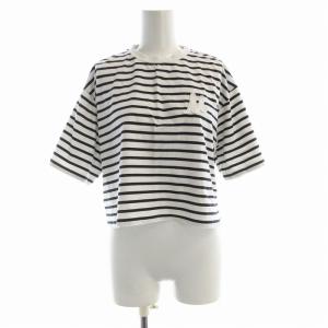24AW ショート丈アップリケT Tシャツ カットソー 半袖 ボーダー 0 白 ホワイト 09WCT244925