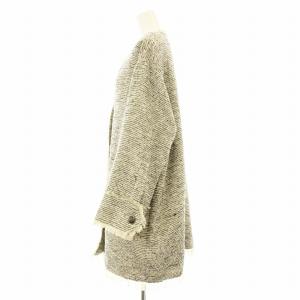 ROSE BUD 22AW ツイードハーフコート ノーカラー ミドル丈 フリンジ F ベージュ 黒 ブラック 6002221013