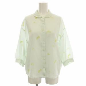 シャツ ブラウス ts1696 choucho 蝶々 刺繍 五分袖 38 ミントグリーン 黄緑 /G